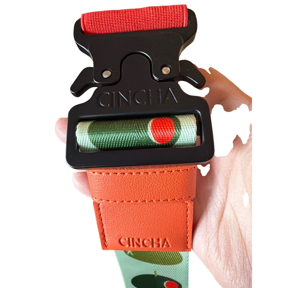 Cincha Travel Belt Luggage Strap OS Orange Olive Green Excellent Martini Print